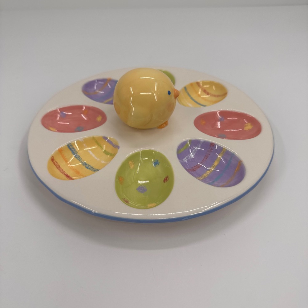 Blossoms &‎ Blooms Easter Chick Ceramic Deviled Egg Platter Pastel 8" 08ESTR120 - Picture 6 of 9